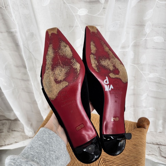 Vtg Ann Taylor Heels 9.5 Witchy Velvet Bow 90s Kitten Heel Gothic Whimsigoth - Picture 6 of 10